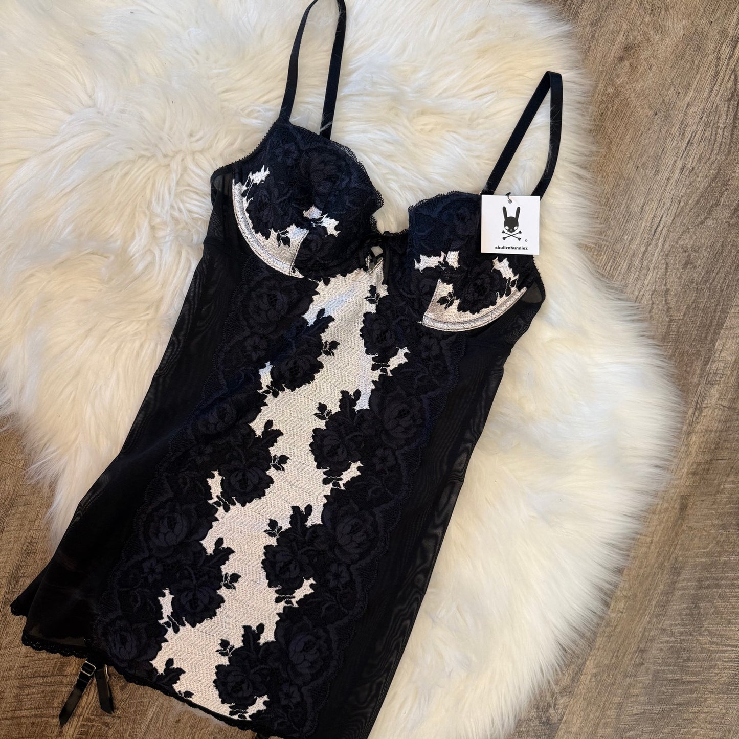 Victoria's Secret Black & White Lace Bustier Top/Babydoll