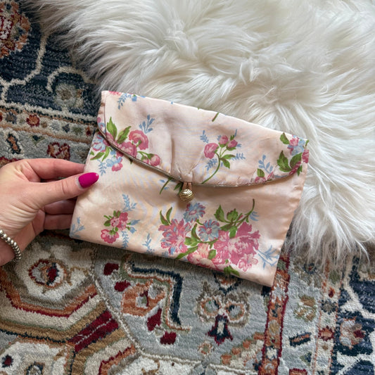 Vintage Floral Satin Clutch/Organizer Bag