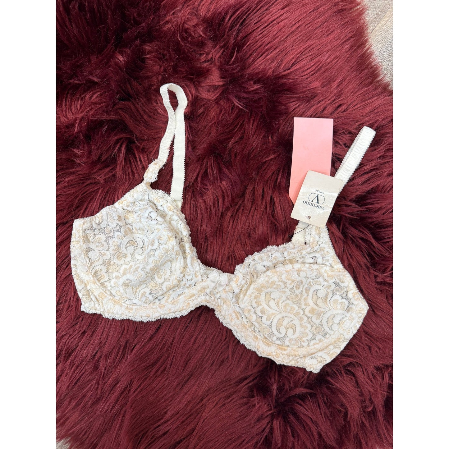 Vintage Valentino Intimo Designer 1980s White Lace Bra - 36C