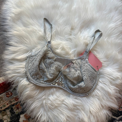 Victoria's Secret "Push up Without Padding" Convertible Silver Sparkle Bra - 32DD