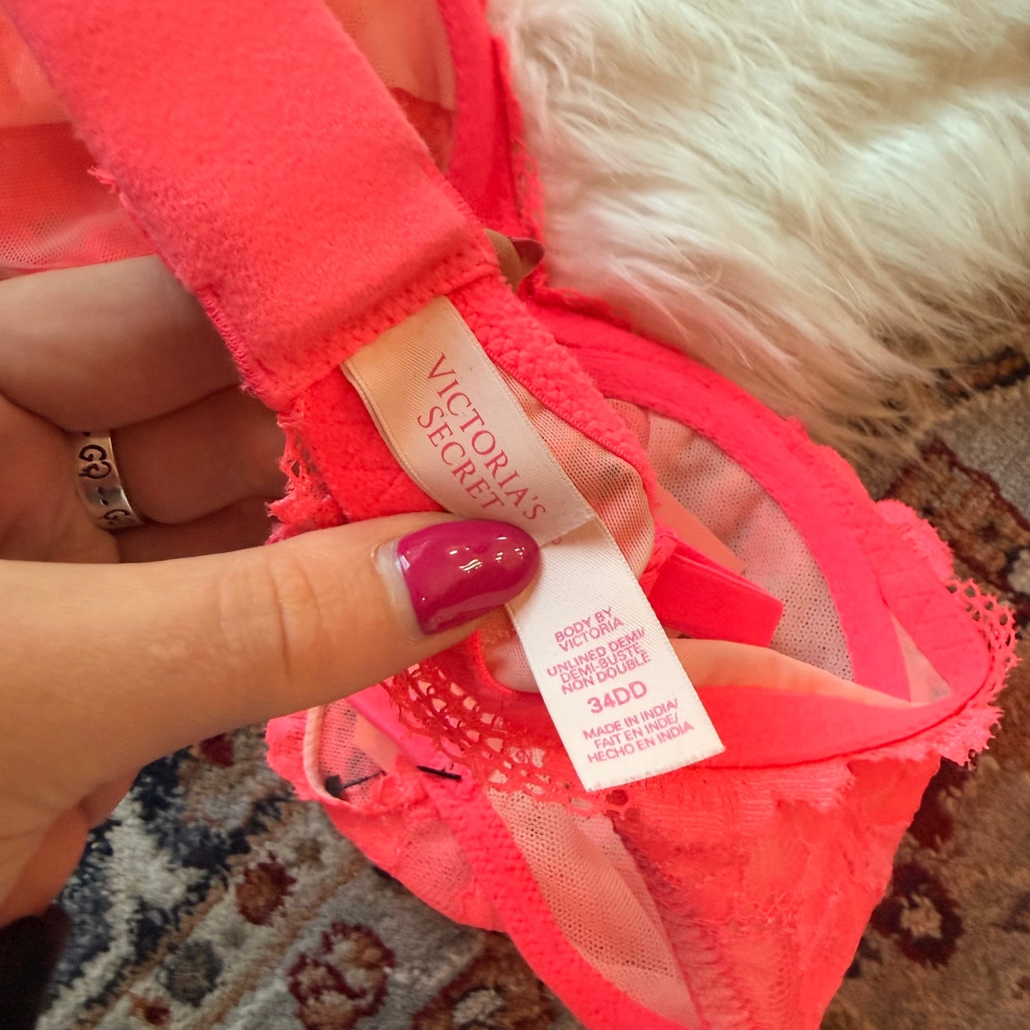 Victoria's Secret Body by Victoria "Unlined Demi" Pink Lace Bra - 34DD
