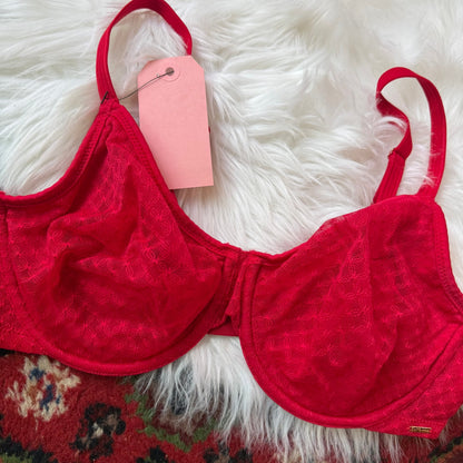 Le Mystere Designer Red Lace Bra - 36D