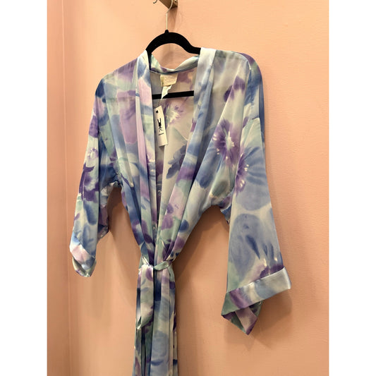 Vintage California Dynasty Watercolor Floral Semi Sheer Robe - Small