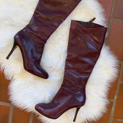 Via Spiga Italian Designer High Leather Boots - Size 7, Narrow Calf