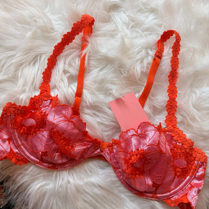 Savage Fenty Pink & Orange Lace Bra - 36B