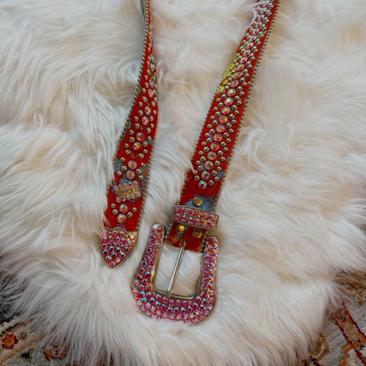 B.B. Simon Vintage  Swarovski Crystal & Leather Belt - Rare, Western