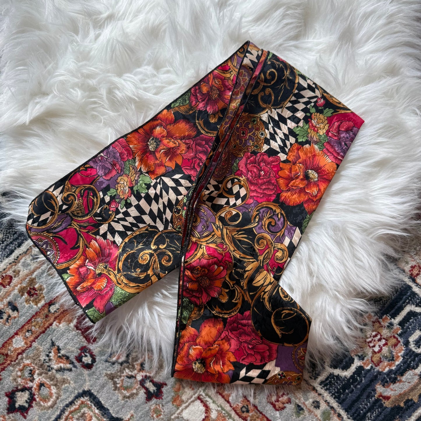 Vintage Oblong Satin Paisley Scarf