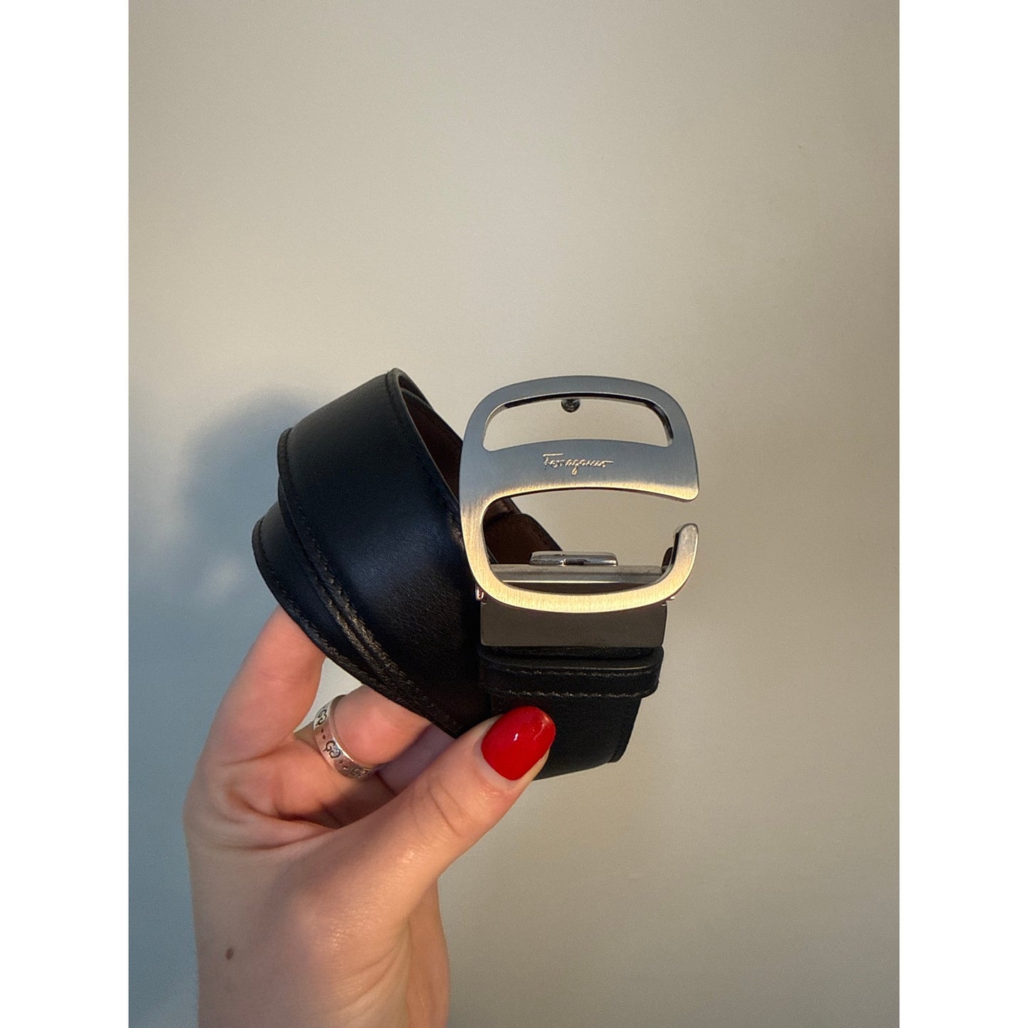 Vintage Ferragamo Made in Italy Black Leather Belt - Size M