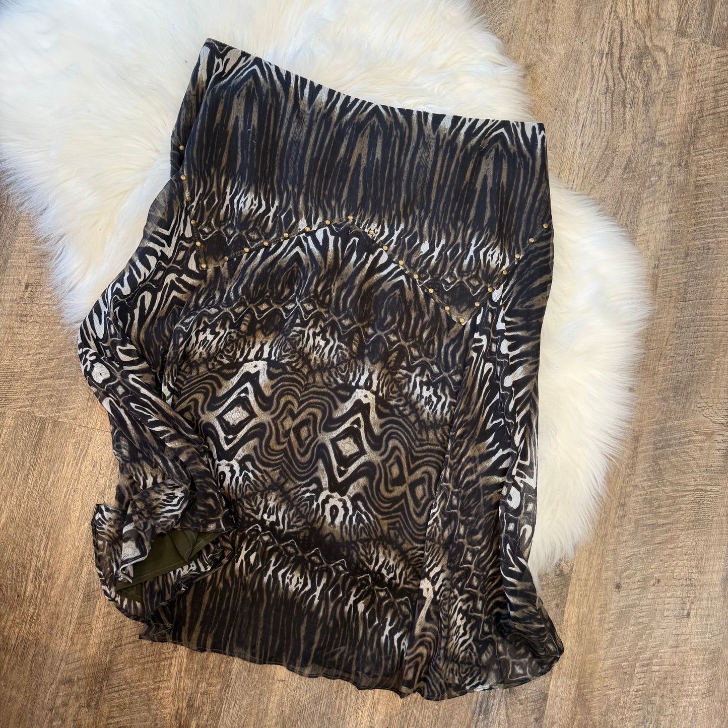 Vintage Animal Print 100% Silk Skirt