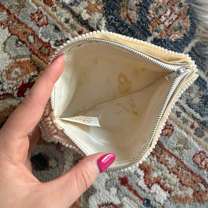 Vintage White Pearl Beaded Elegant Evening Mini Bag/Clutch, Handmade