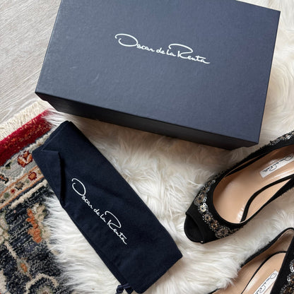 Vintage Oscar de la Renta Beaded/Suede Kitten Heels