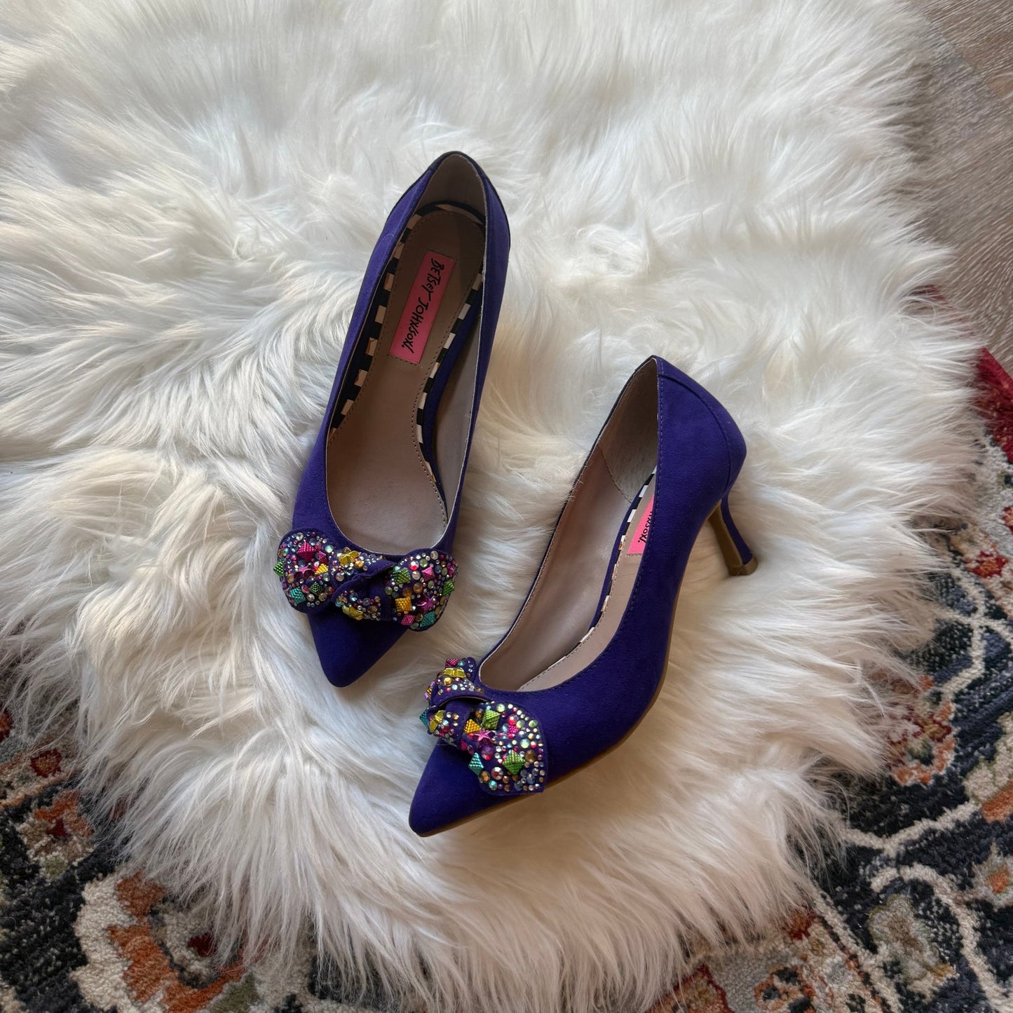 Betsey Johnson Vintage Purple Suede Bling Heels - Size 6