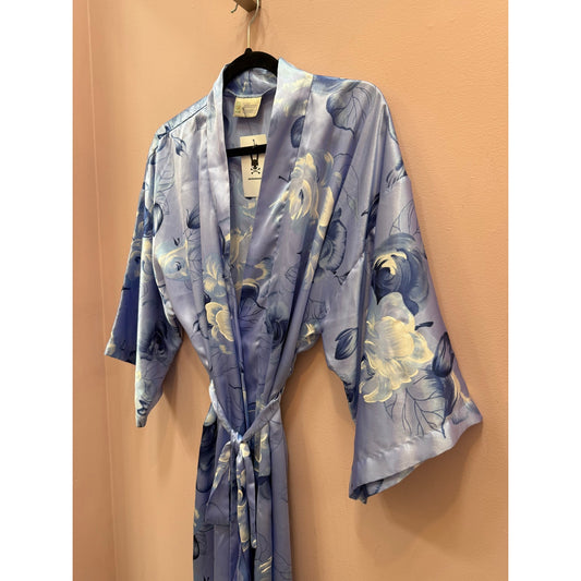 Vintage California Dynasty Watercolor Floral Semi Sheer Robe - OS