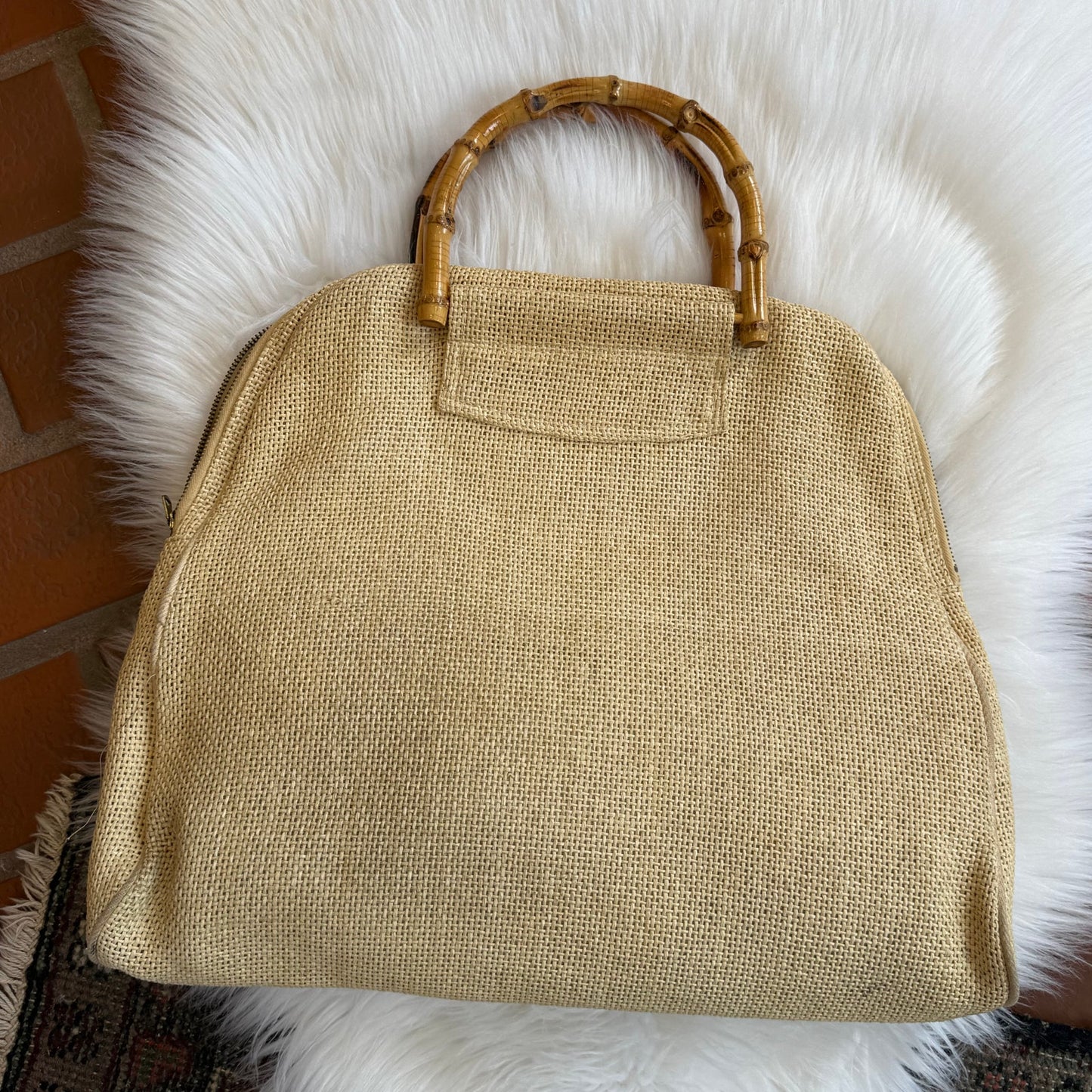 Vintage 1960s Woven Bag with Embroidery Details
