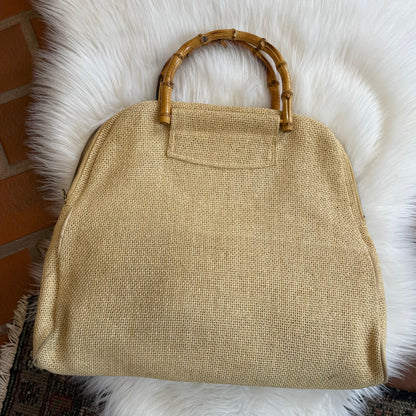 Vintage 1960s Woven Bag with Embroidery Details