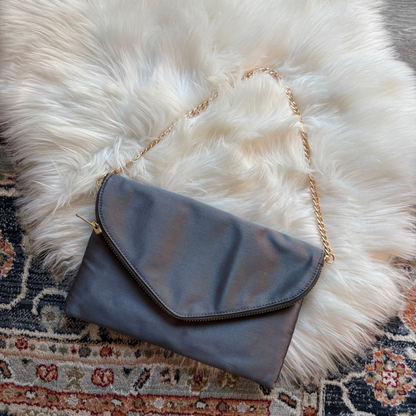 J. Crew Grey Satin Clutch/Chain Bag - New