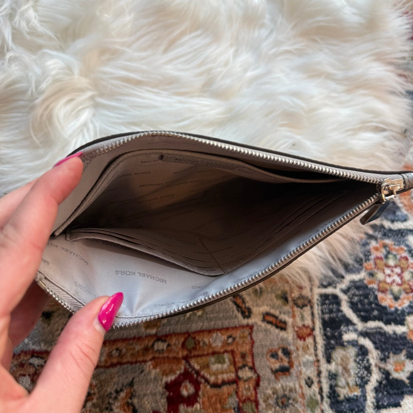 Michael Kors Grey Leather Clutch Bag/Wristlet