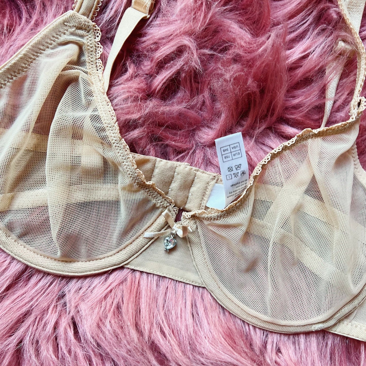 "Varsbaby" Beige Lace Rhinestone Bra