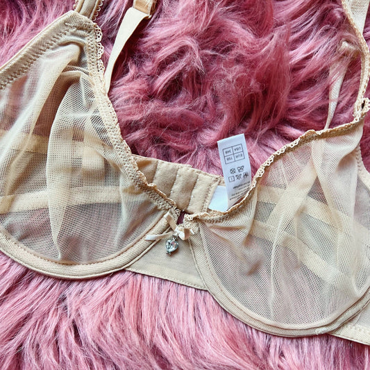 "Varsbaby" Beige Lace Rhinestone Bra