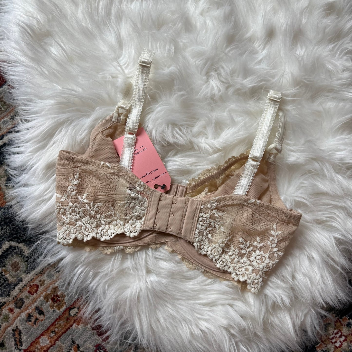 Wacoal Beige and White Lace Overlay Bra - 32DDD