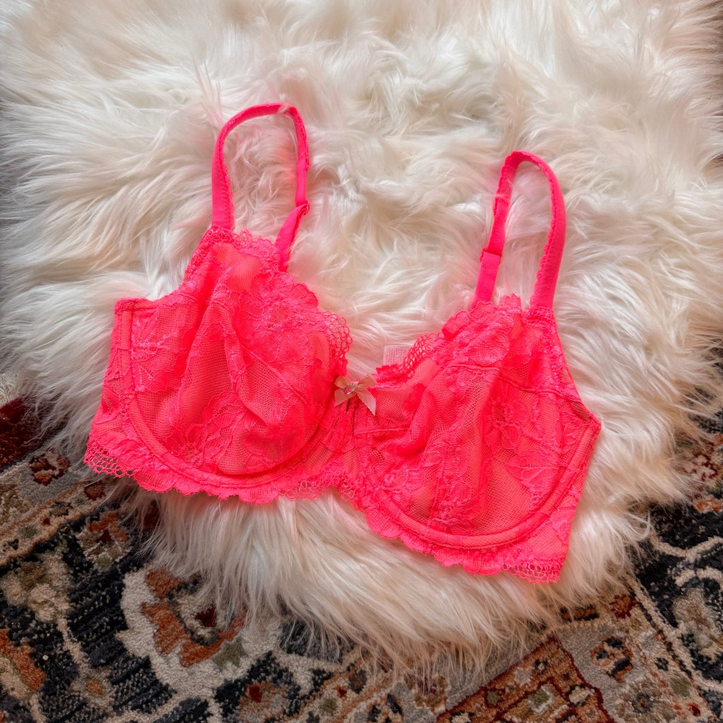Victoria's Secret Body by Victoria "Unlined Demi" Pink Lace Bra - 34DD