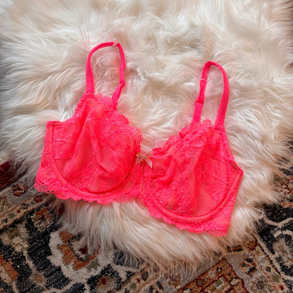 Victoria's Secret Body by Victoria "Unlined Demi" Pink Lace Bra - 34DD