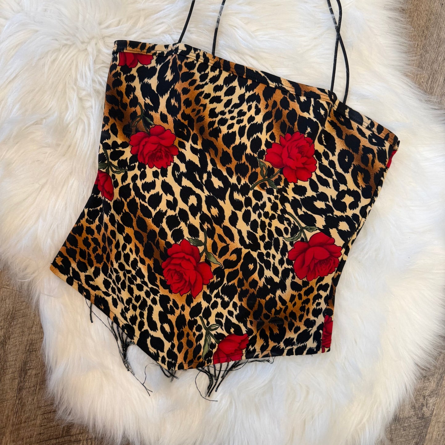 Rampage Vintage 1990s Animal Print/Rose Beaded Party Girl Top - Size XS/S