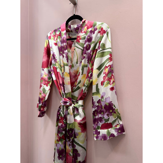 Vintage Morgan Taylor Y2K Satin Watercolor Floral Robe - Size S