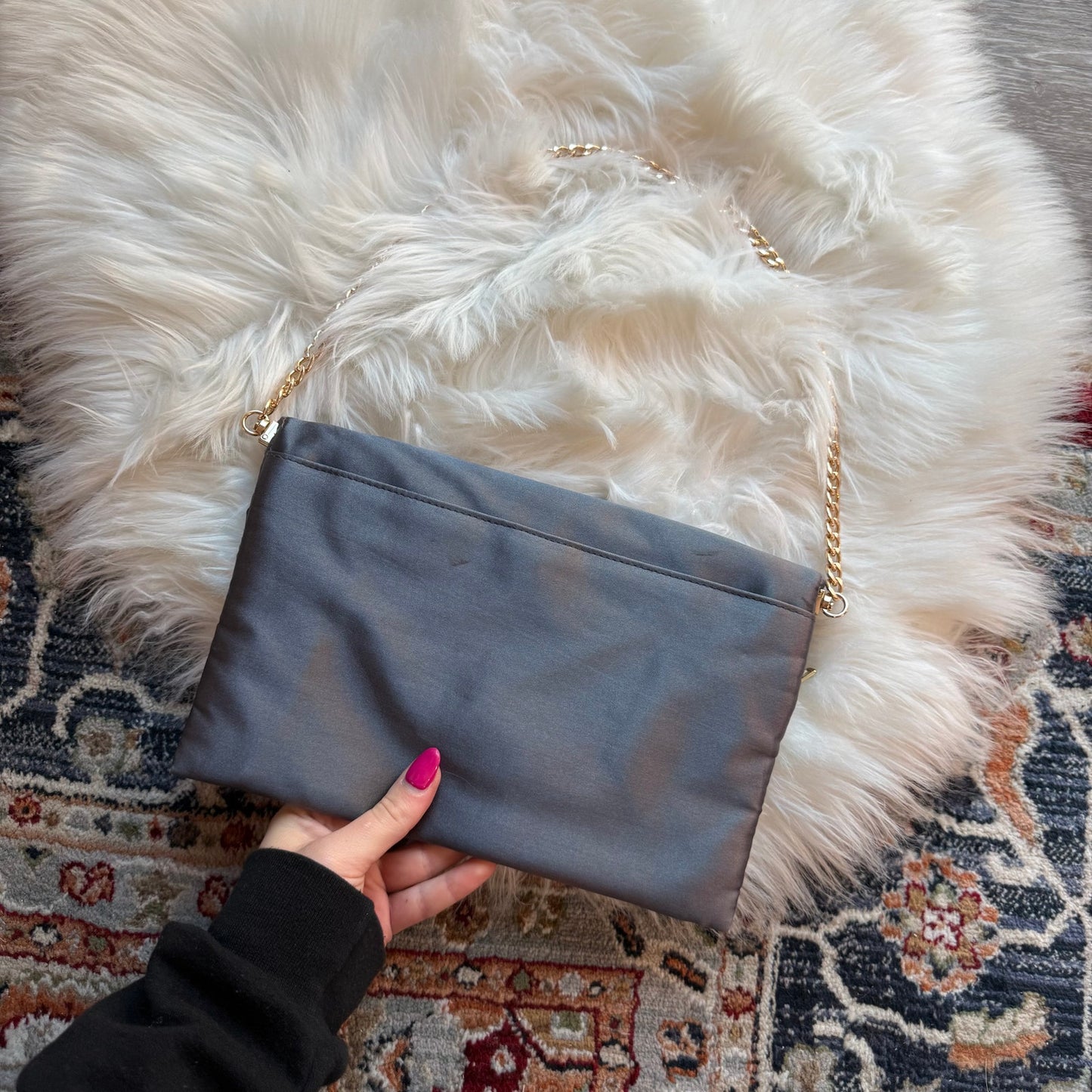J. Crew Grey Satin Clutch/Chain Bag - New