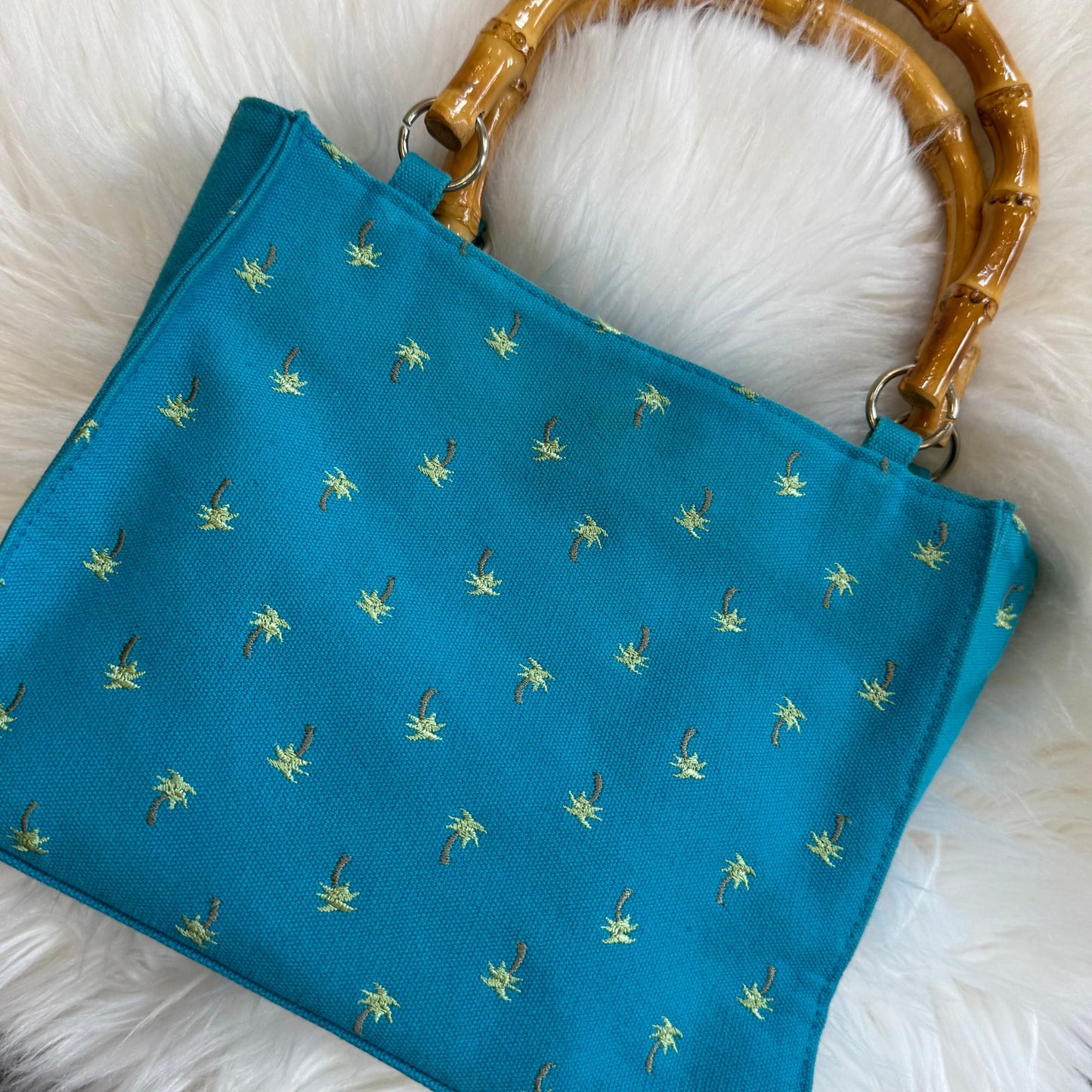 Vintage Y2K Palm Tree Bag with Bamboo Handles