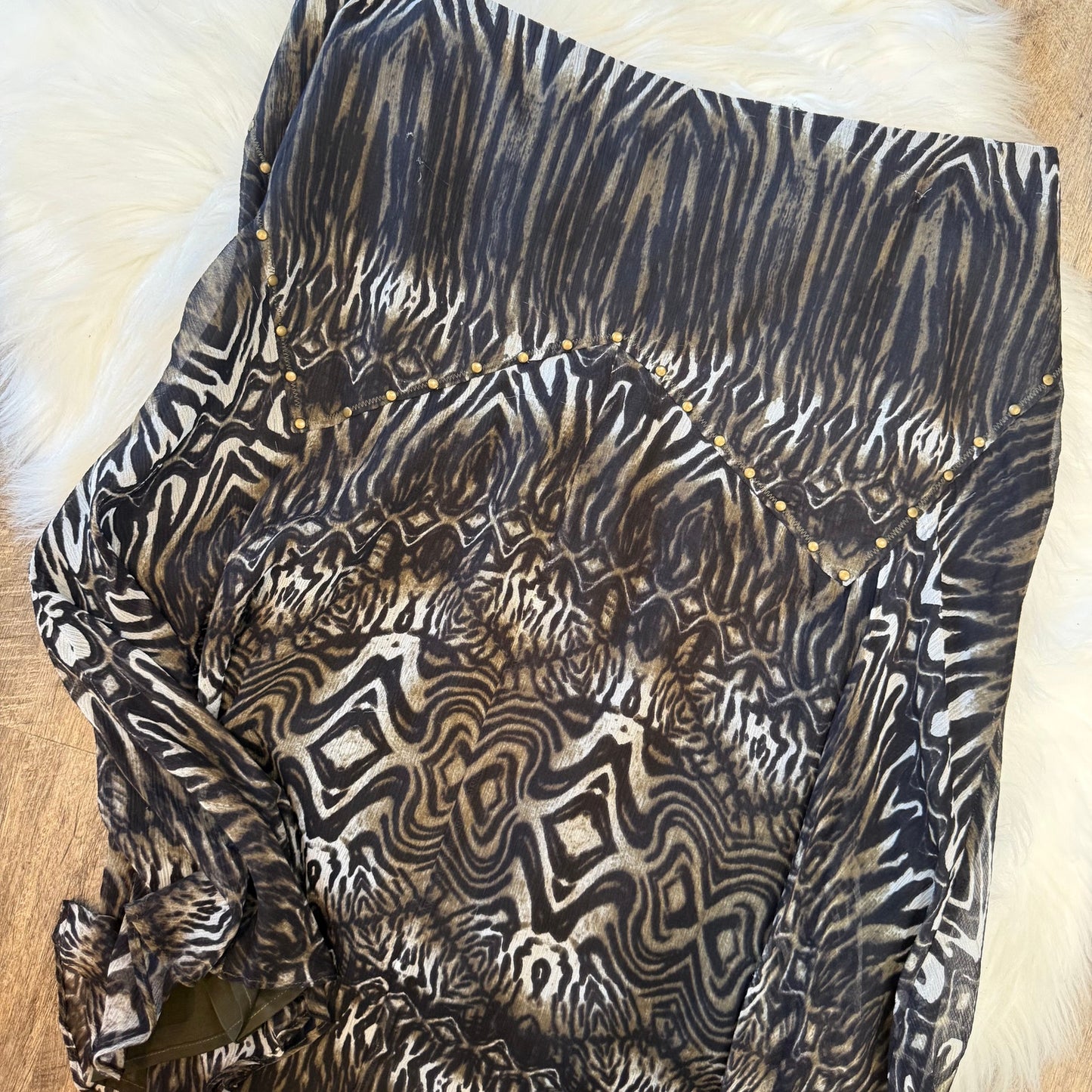 Vintage Animal Print 100% Silk Skirt