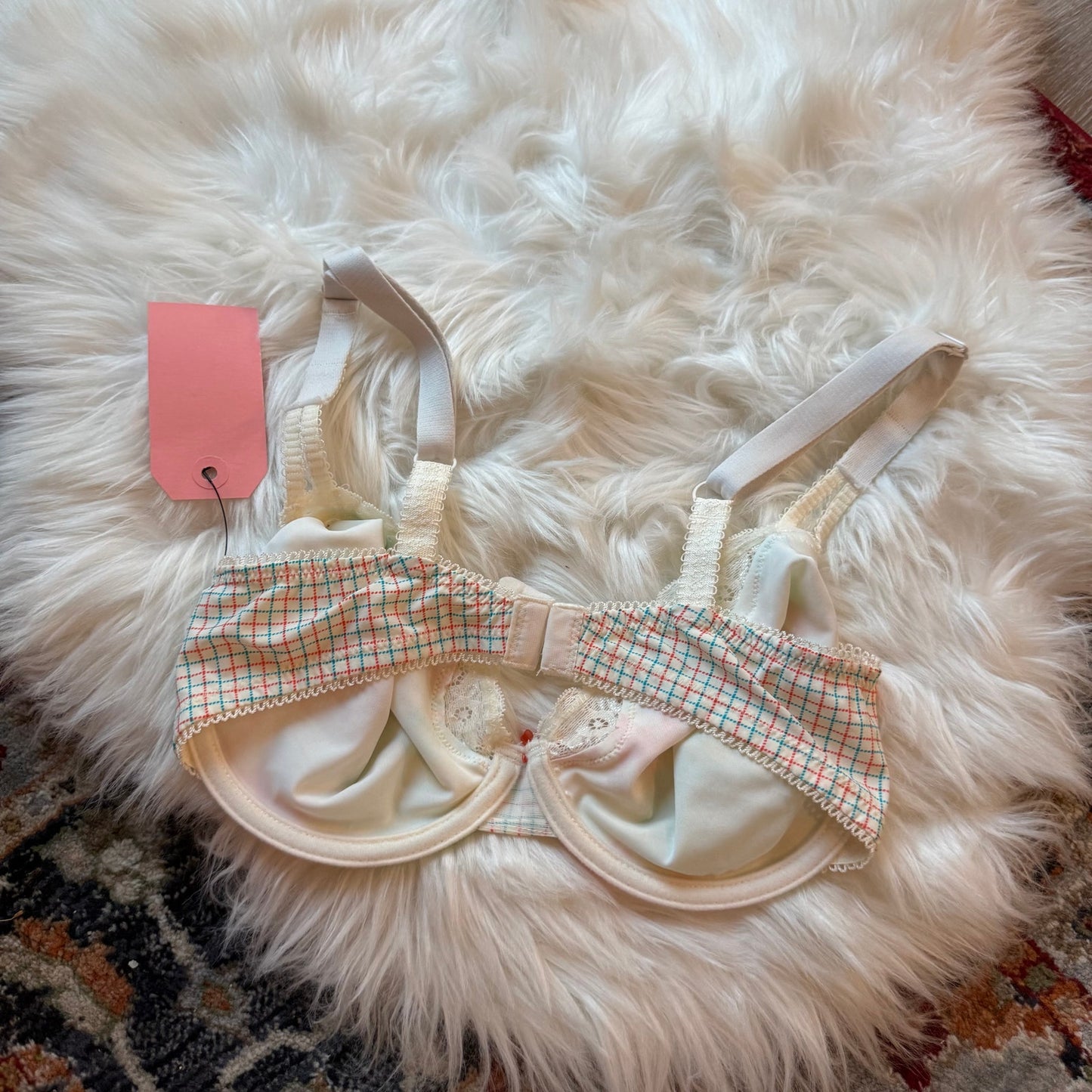 "Whimsy" Watercolor Floral Lace Plaid Bra - 34D