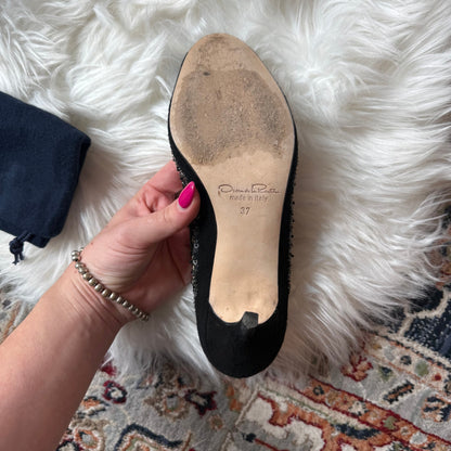 Vintage Oscar de la Renta Beaded/Suede Kitten Heels