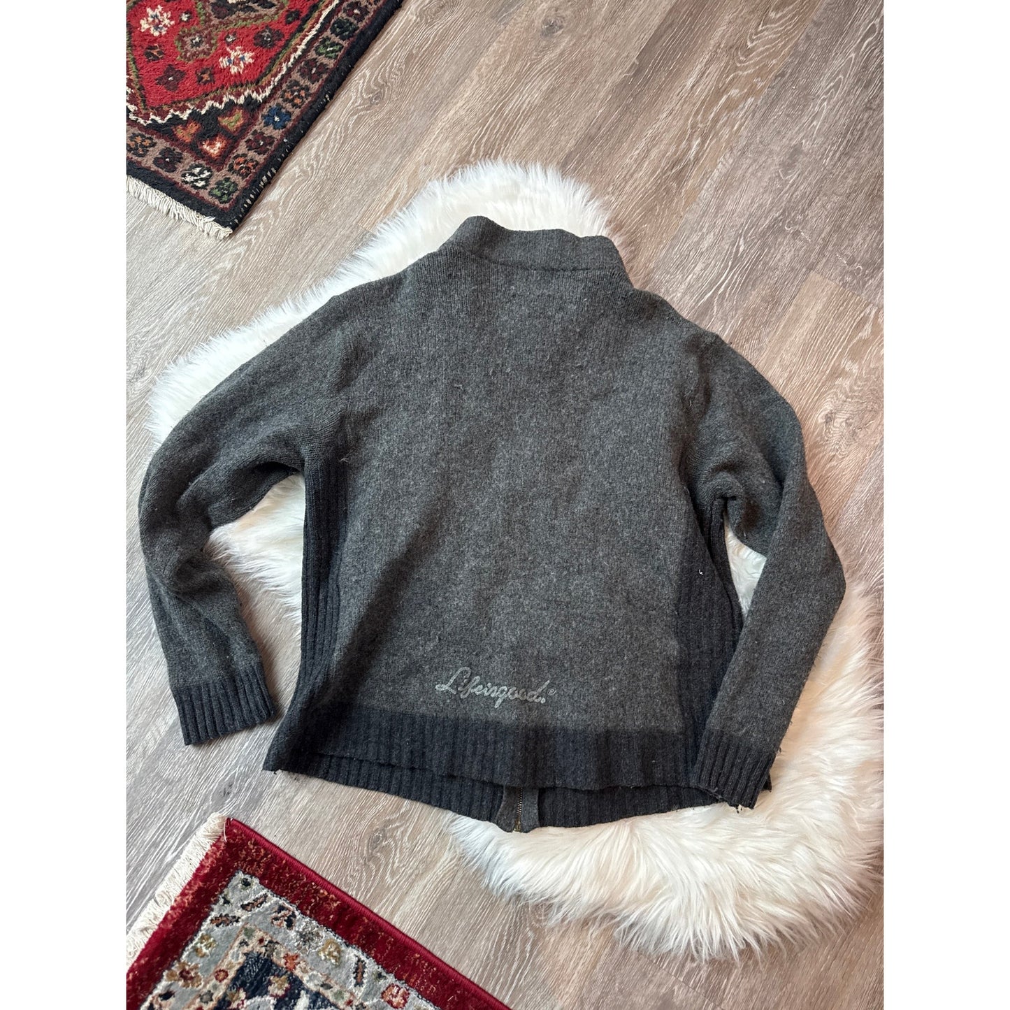 Vintage Lambswool "Life is Good" Full Zip Sweater - Size L