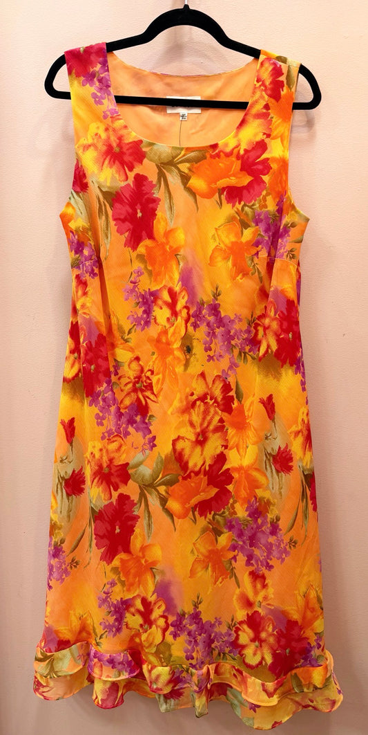 Vintage Studio 1 Orange Floral Summer Dress - Size 14/L/XL