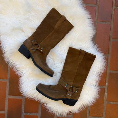 Steve Madden Suede Buckle Square Toe Boots - 7/7.5
