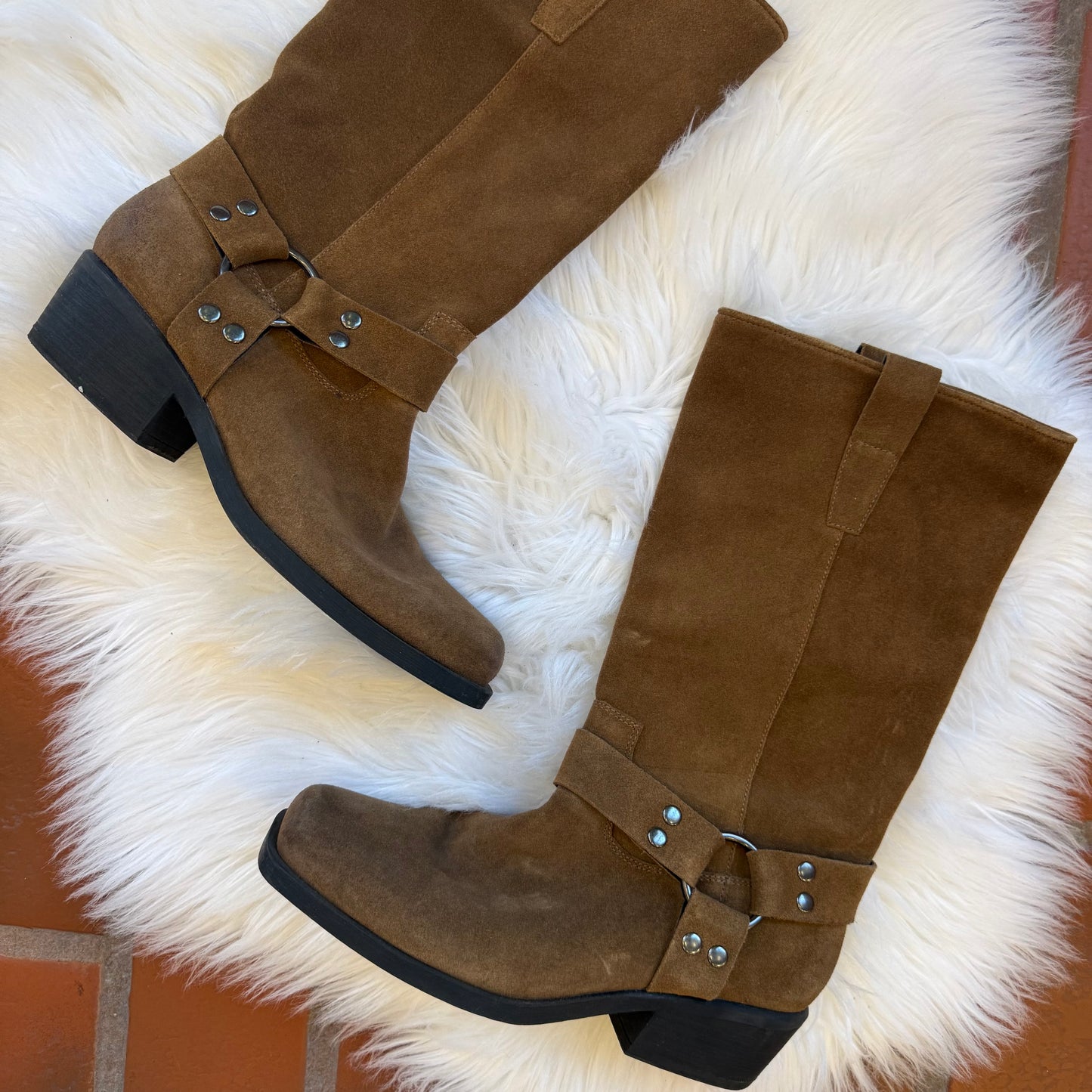 Steve Madden Suede Buckle Square Toe Boots - 7/7.5