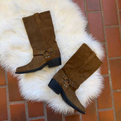 Steve Madden Suede Buckle Square Toe Boots - 7/7.5
