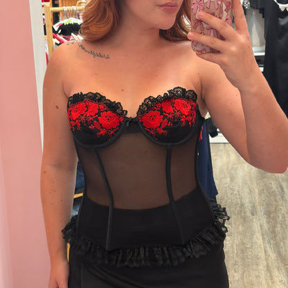 Victoria's Secret Vintage 1990s Red & Black Lace Bustier - XS/S