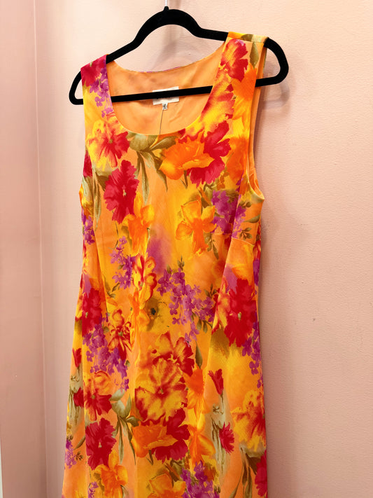 Vintage Studio 1 Orange Floral Summer Dress - Size 14/L/XL