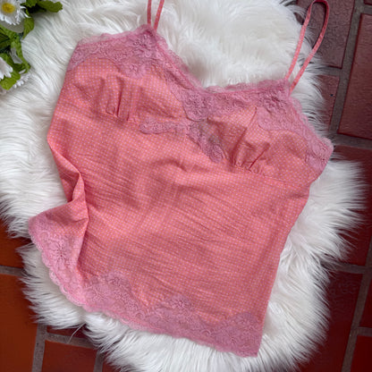 Express Vintage Cotton Polka Dot Camisole, Lace Trim - Size XS/S