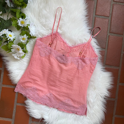 Express Vintage Cotton Polka Dot Camisole, Lace Trim - Size XS/S