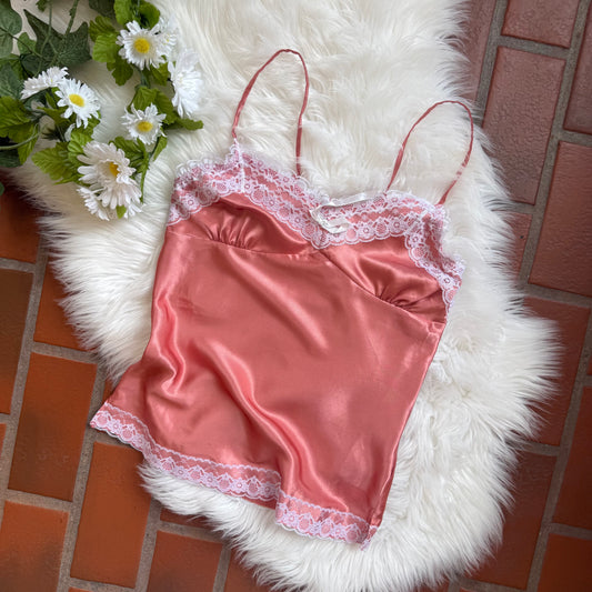 Vintage Orange Soft Babydoll Camisole, Lace Trim - Size S/M