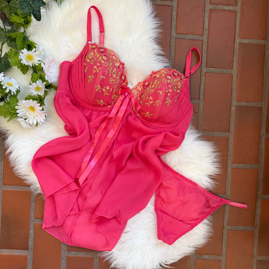 2 Pc Stunning Regal Hot Pink Lingerie Set - Size 3XL