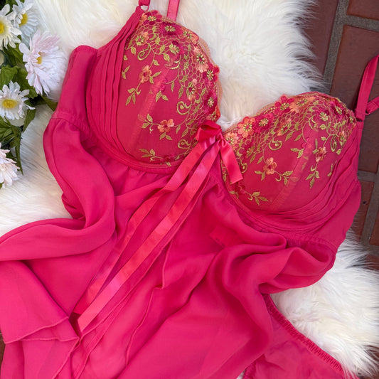 2 Pc Stunning Regal Hot Pink Lingerie Set - Size 3XL