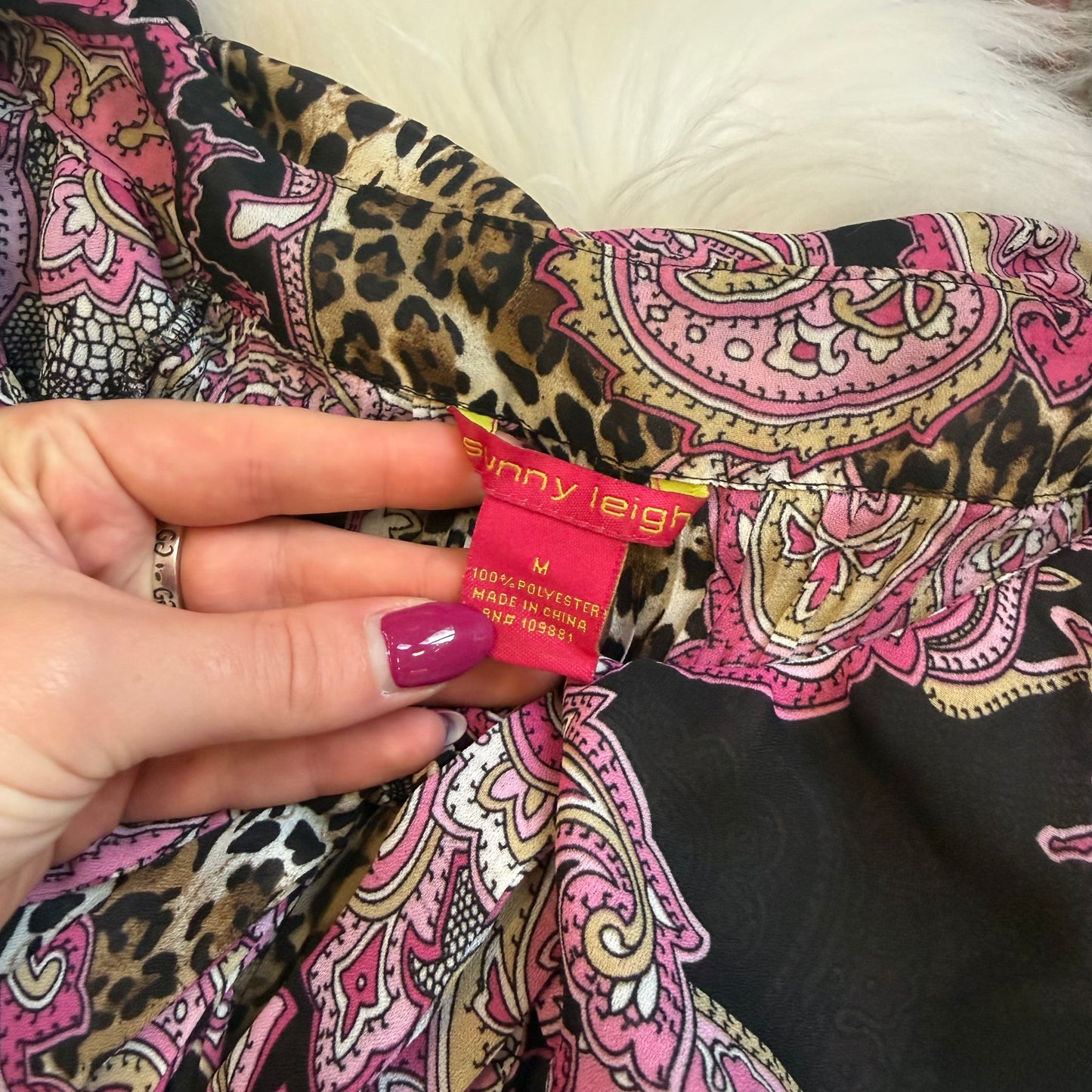 Vintage Crepe Pleated Animal Print Pink Blouse - S, M, L