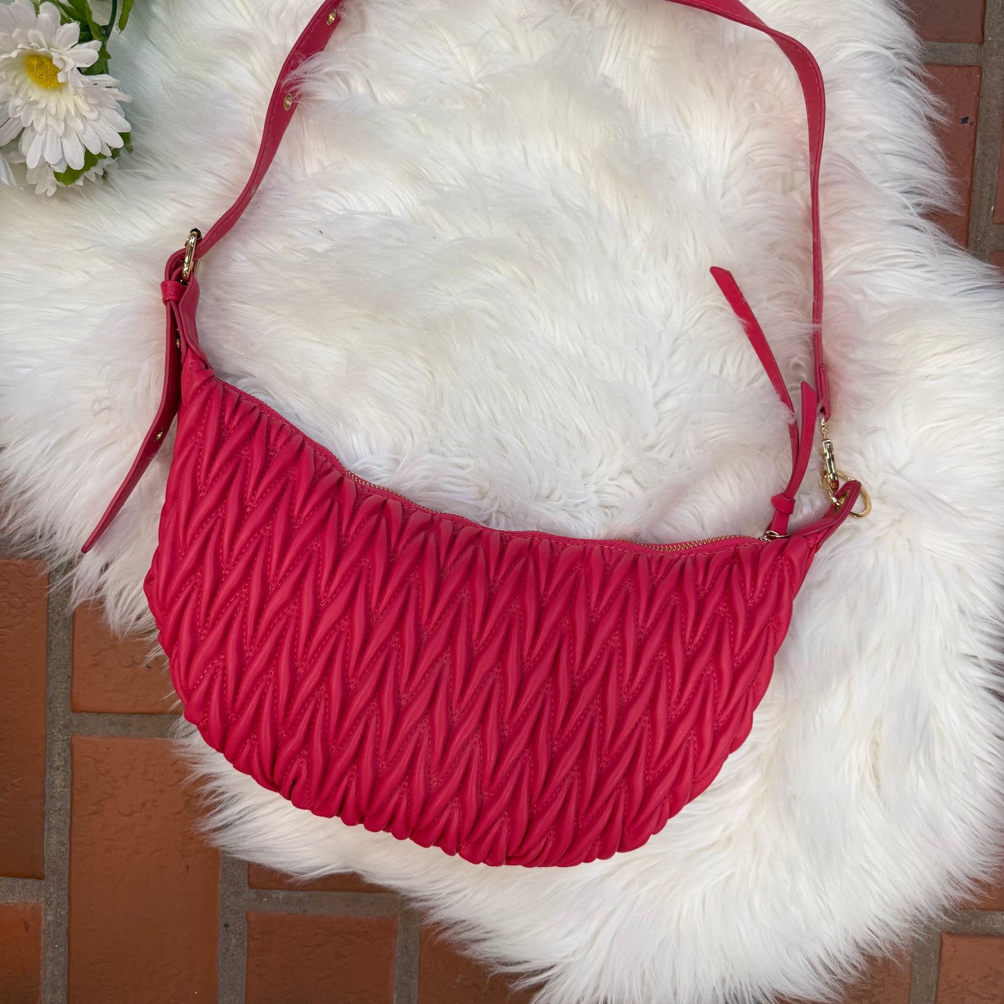 Pink Faux Vegan Leather Shoulder Bag - New