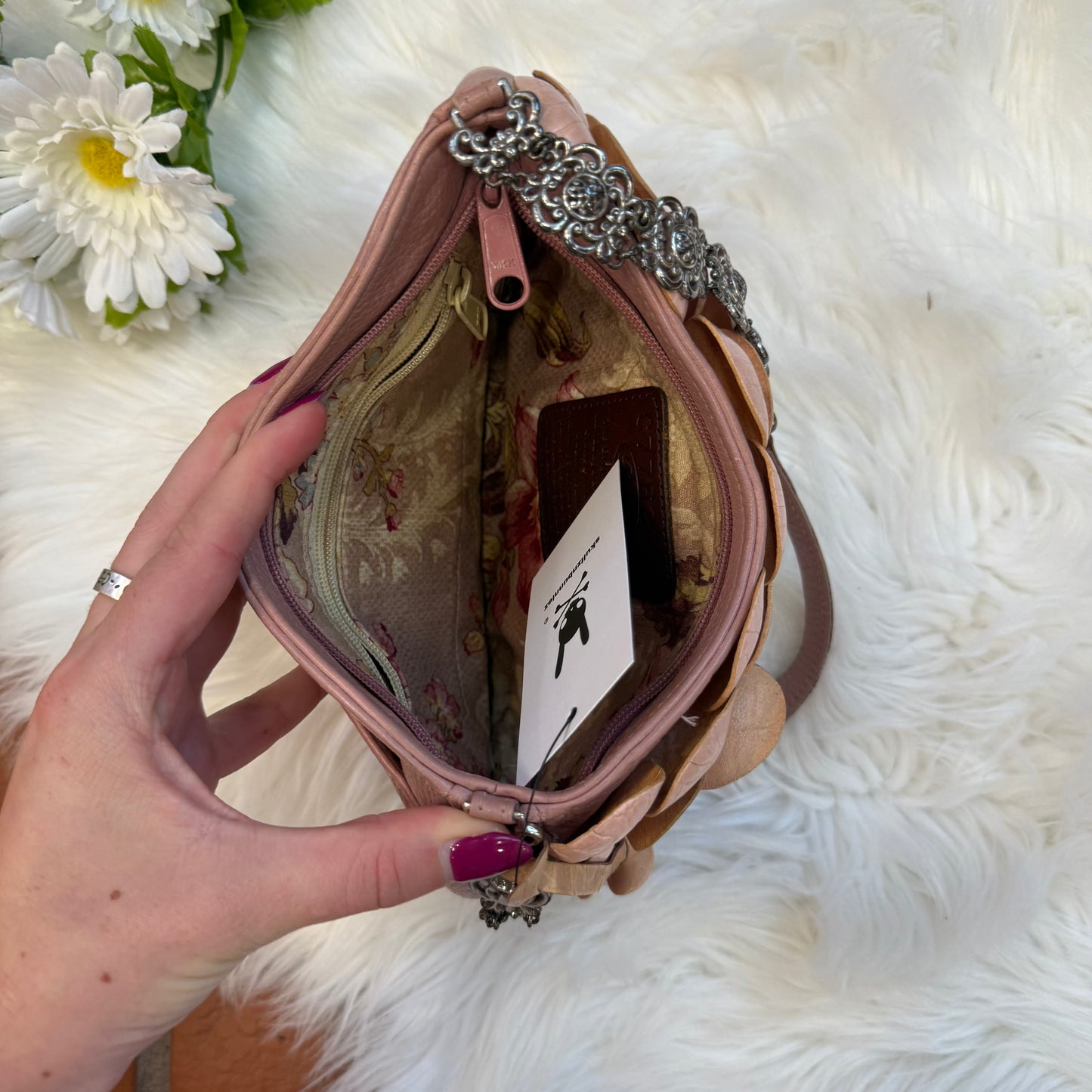 Brighton Vintage RARE Flower Leather Pink Mini Handbag - New