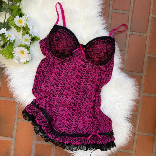 Vintage Hot Pink Animal Print Y2K Slip - Size L/XL