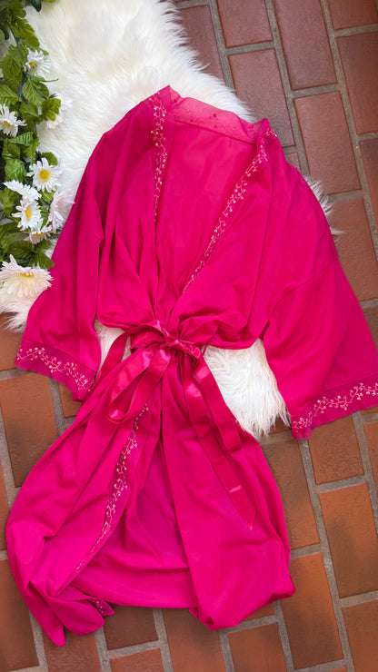 Vintage 1960s Vanity Fair Pink Beaded Robe - XS/S